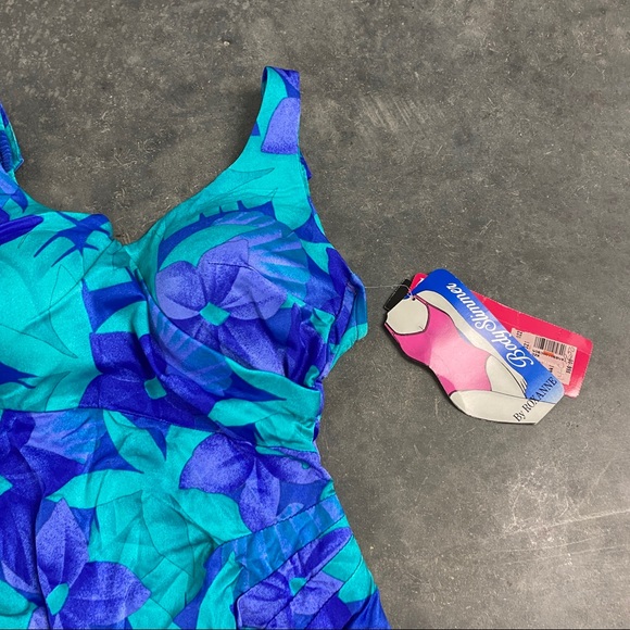 NWT vintage 80s 90s floral one piece swimsuit 14 - Picture 3 of 5